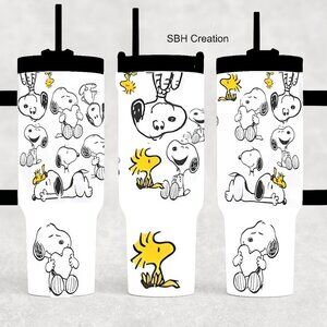 40oz Snoopy Cartoon Stanley Quencher style insulated Tumbler with sliding lid